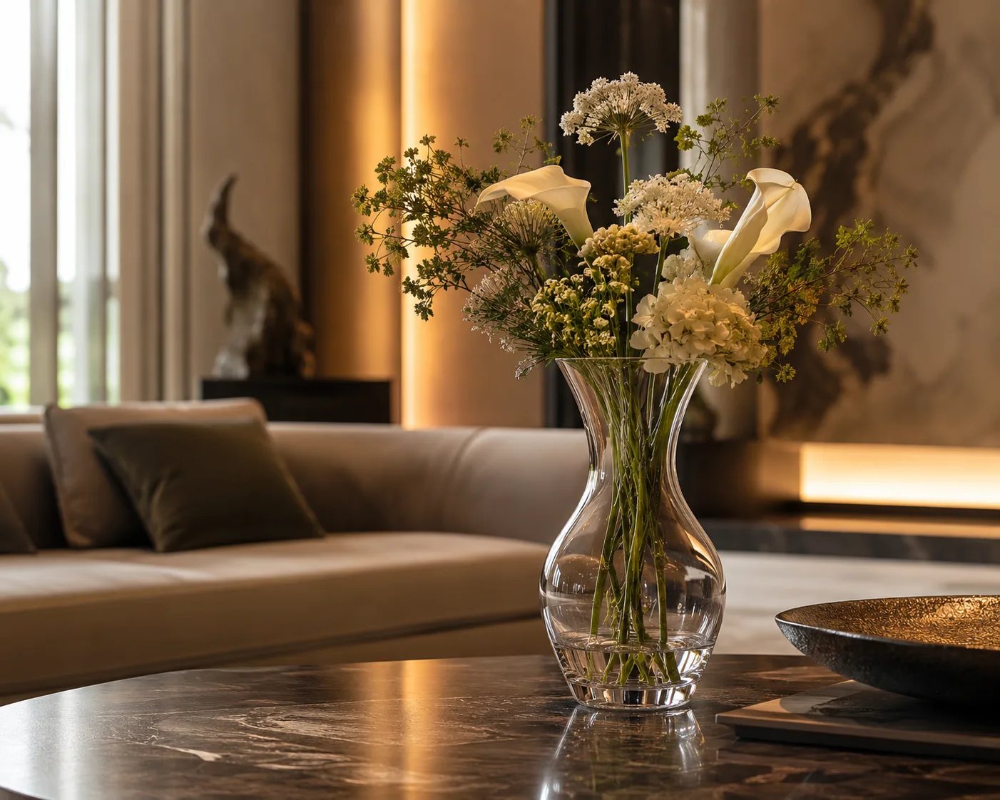 Hourglass Vase in a decorative floral setting for floral arrangements and sculptural tabletop decor.