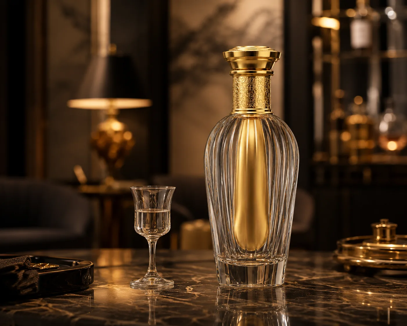 Baijiu-Flasche in einer Premium-Spirituosenverpackungspräsentation für Baijiu- und regionale Spirituosenverpackungen.