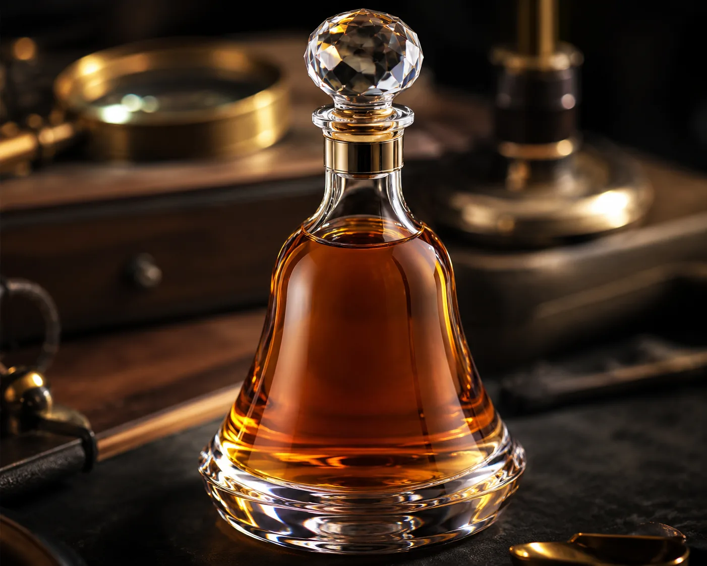 Bell-Shaped Liquor Bottle in a coordinated bar or gift-packaging display.