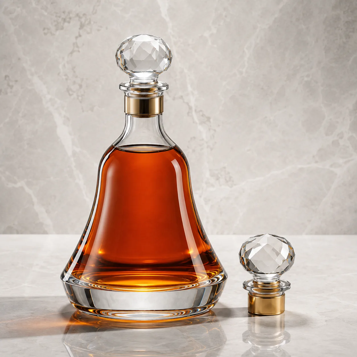 Angled side view of Bell-Shaped Liquor Bottle showing the outer profile
