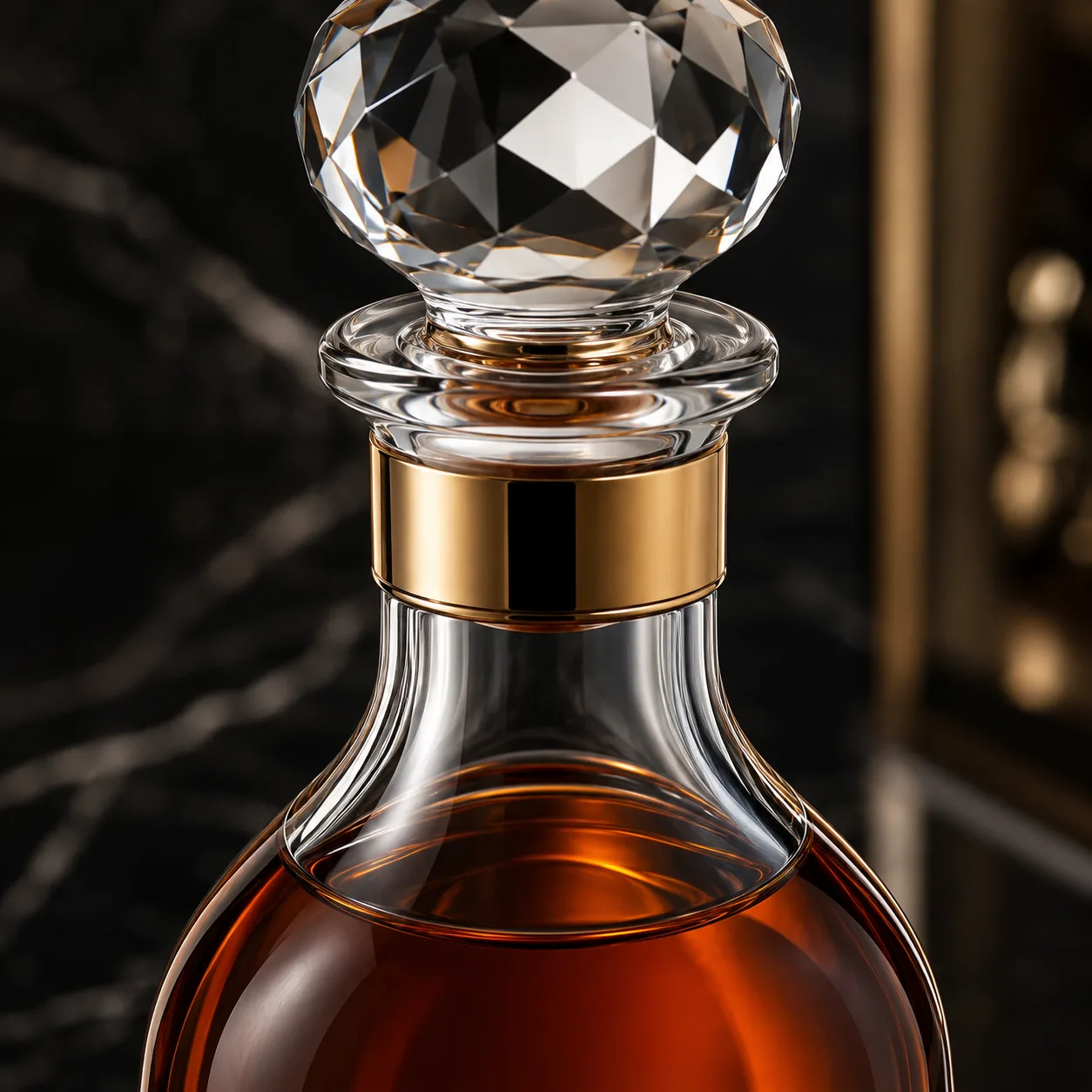 Close view of Bell-Shaped Liquor Bottle showing shoulder shape and label / embossing