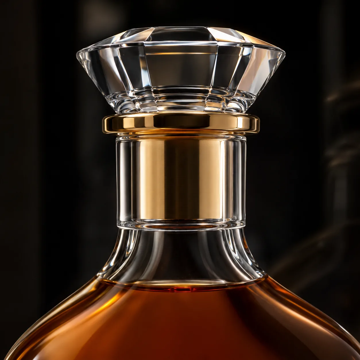 Close view of Cognac Bottle showing shoulder shape and label / embossing