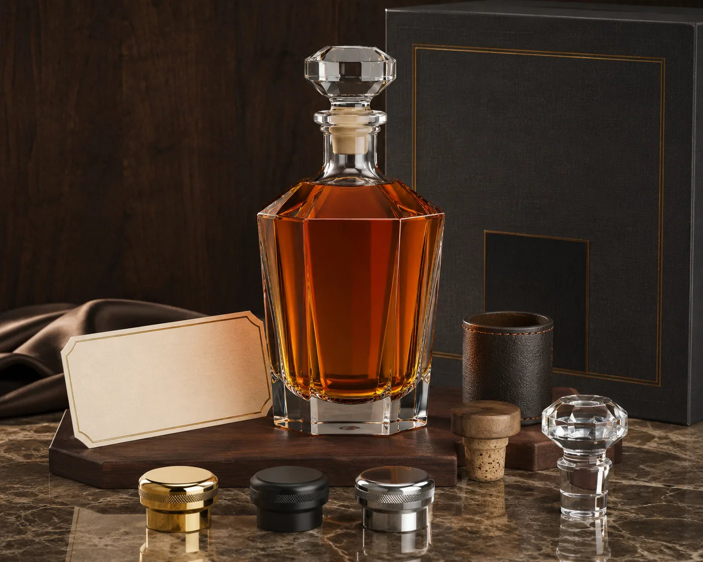 Faceted Liquor Bottle shown from a secondary angle with the shoulder and neck visible.