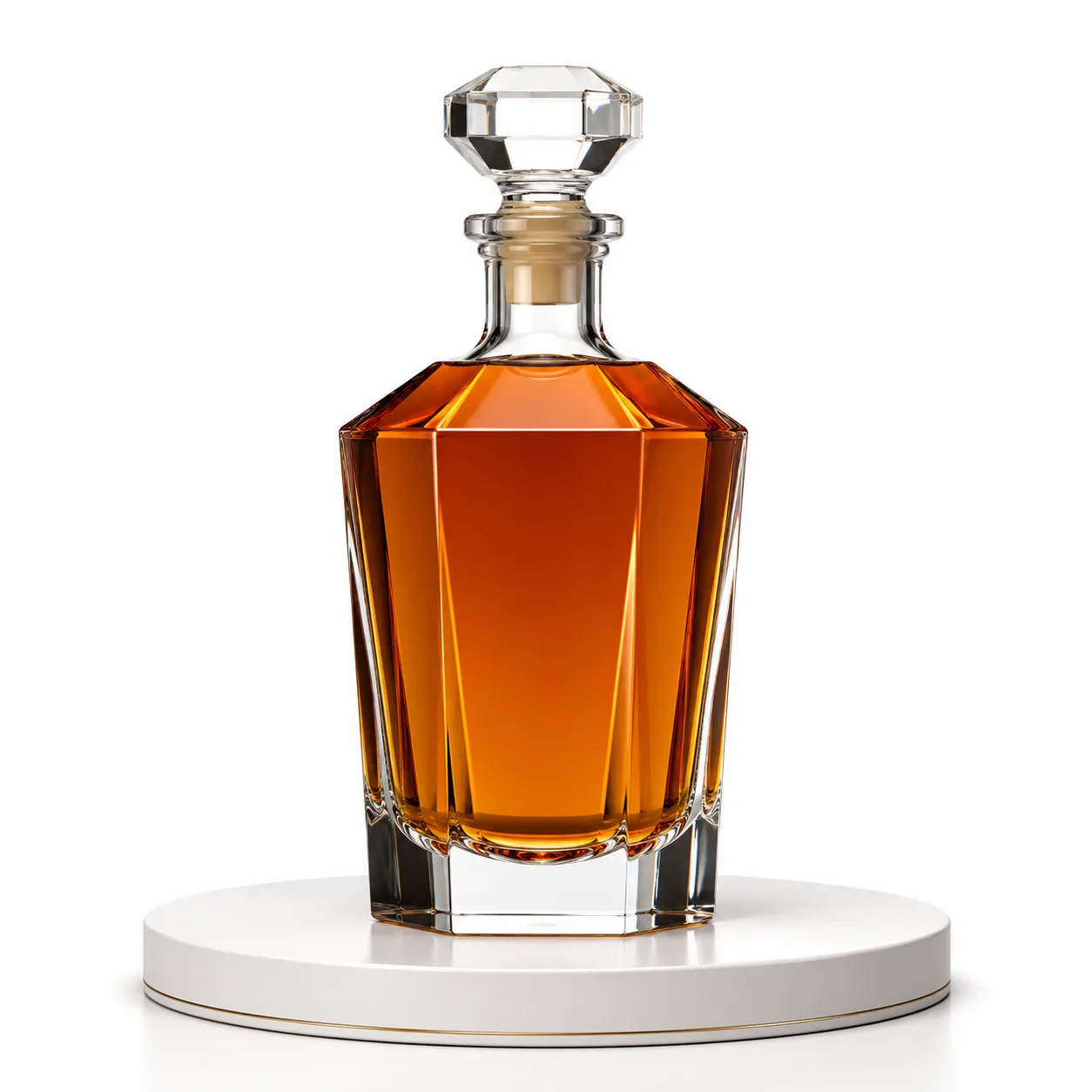 Faceted Liquor Bottle front view with visible faceted liquor bottle form