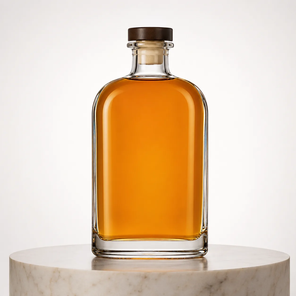 Flat Whiskey Bottle front view with visible flat whiskey bottle form