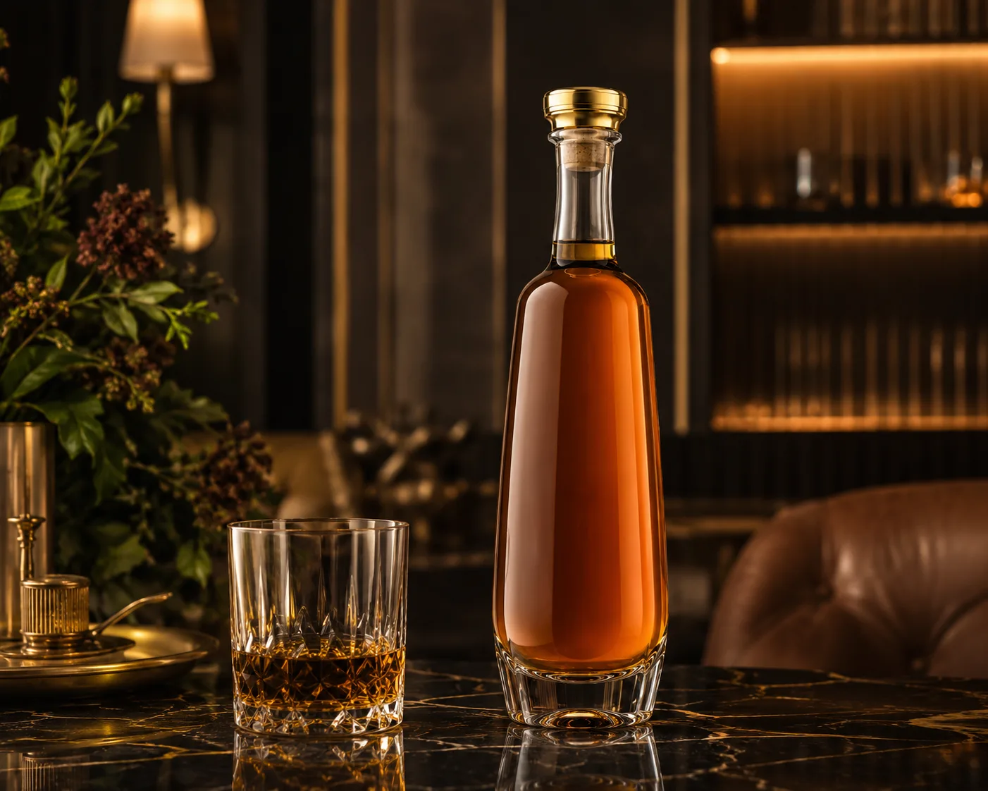 Liqueur Bottle in a premium spirits packaging presentation for liqueurs and specialty spirit packaging.