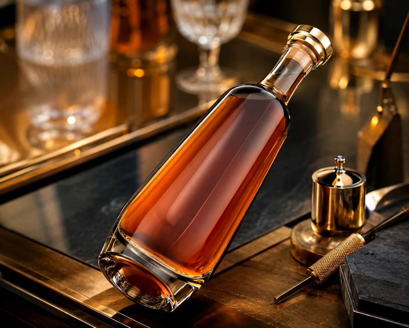 Liqueur Bottle in a coordinated bar or gift-packaging display.