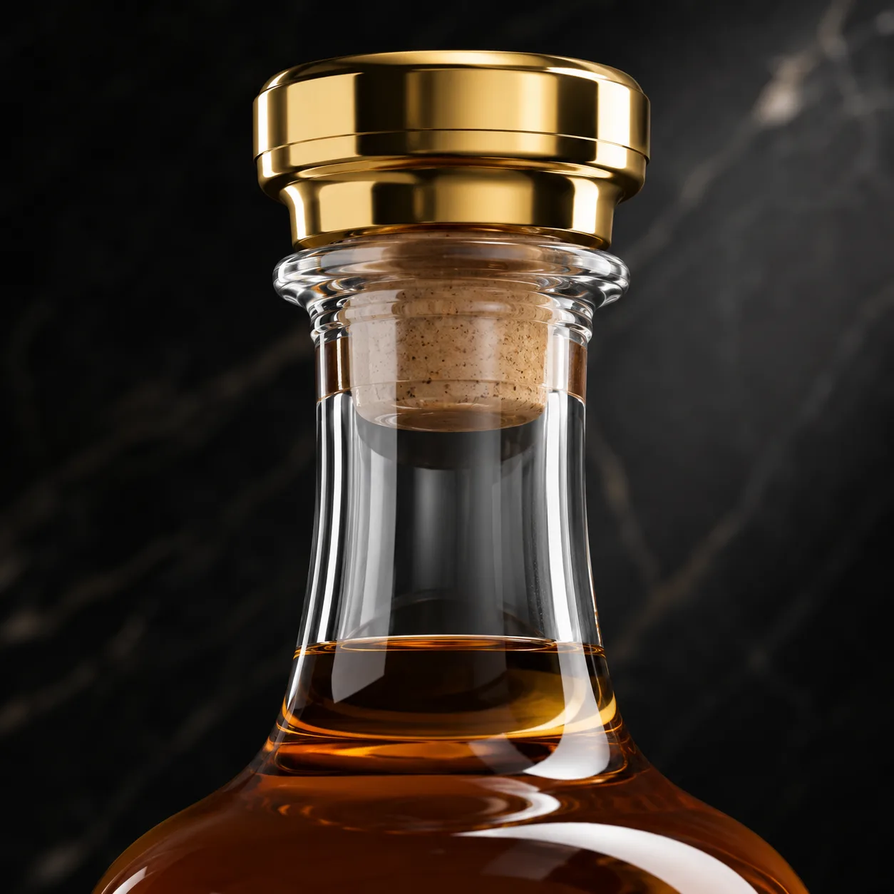 Close view of Liqueur Bottle showing shoulder shape and label / embossing