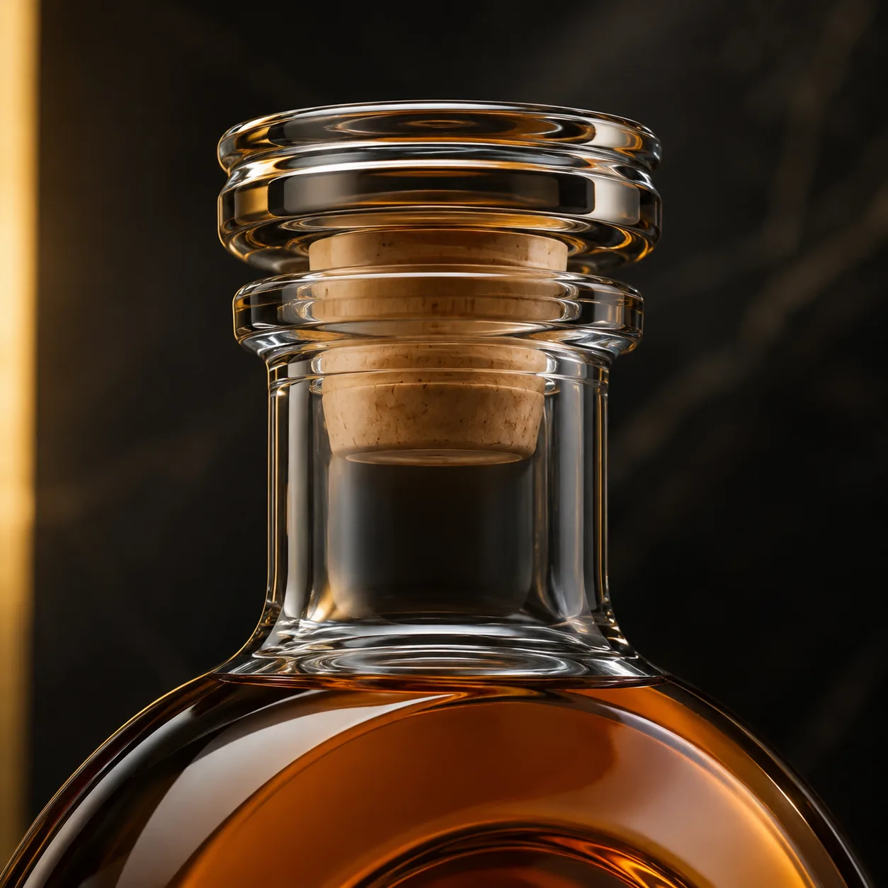 Close view of Oval Whiskey Bottle showing shoulder shape and label / embossing