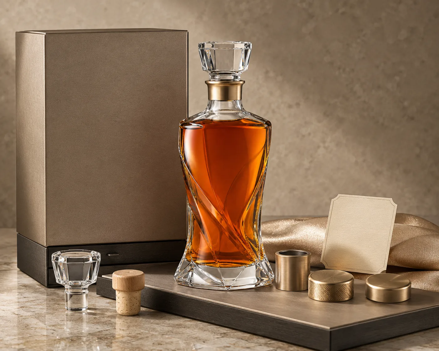 Sculptural Liquor Bottle shown from a secondary angle with the shoulder and neck visible.