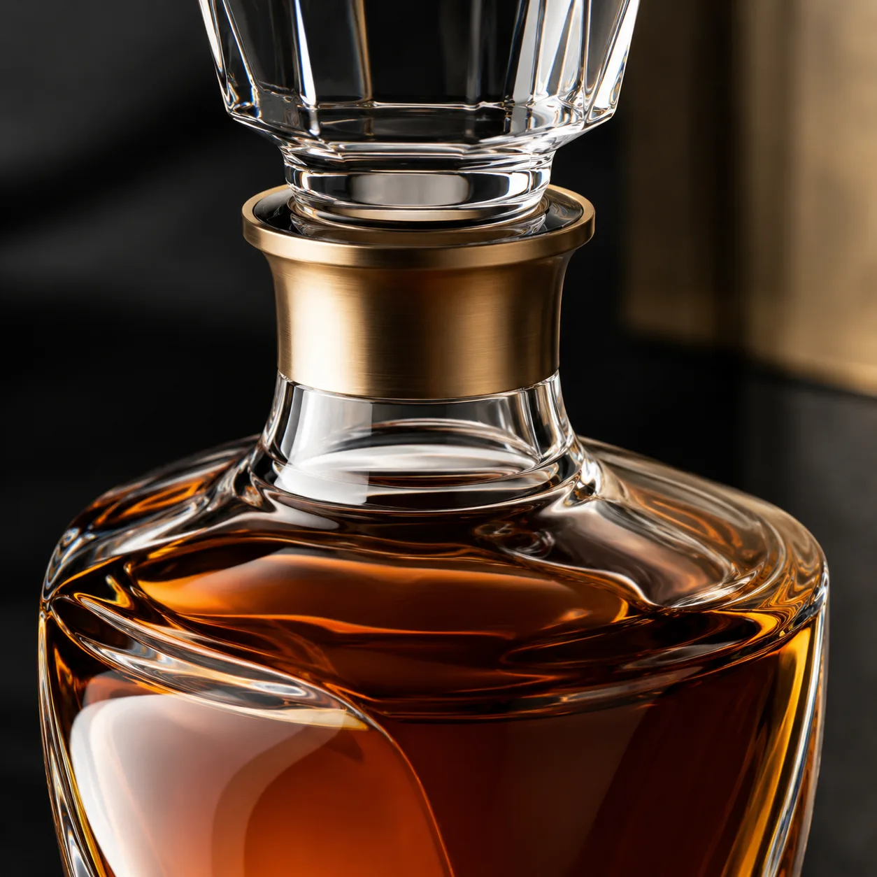 Close view of Sculptural Liquor Bottle showing shoulder shape and label / embossing