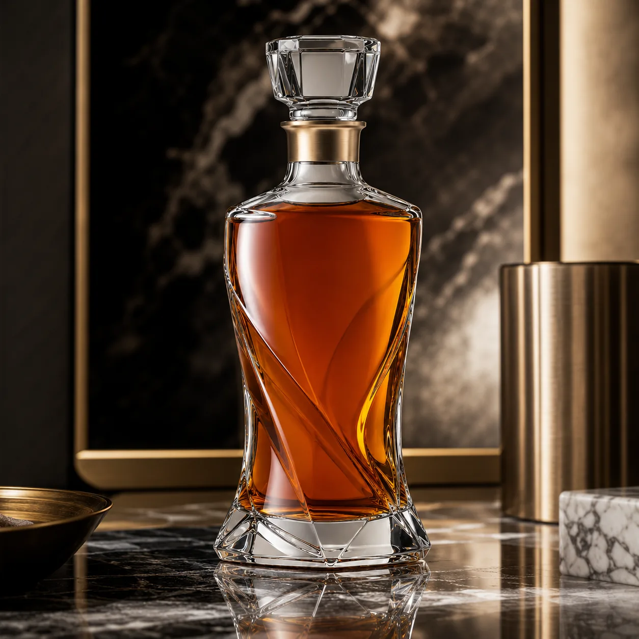 Detail view of Sculptural Liquor Bottle showing cork, bar top or cap by neck finish
