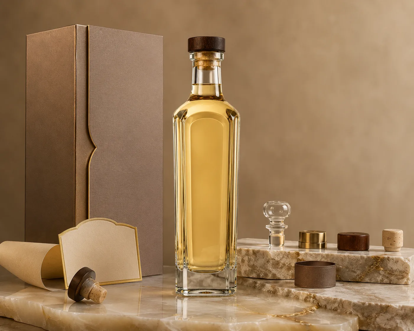 زجاجة تيكيلا من زاوية ثانوية مع ظهور الكتف والعنق.