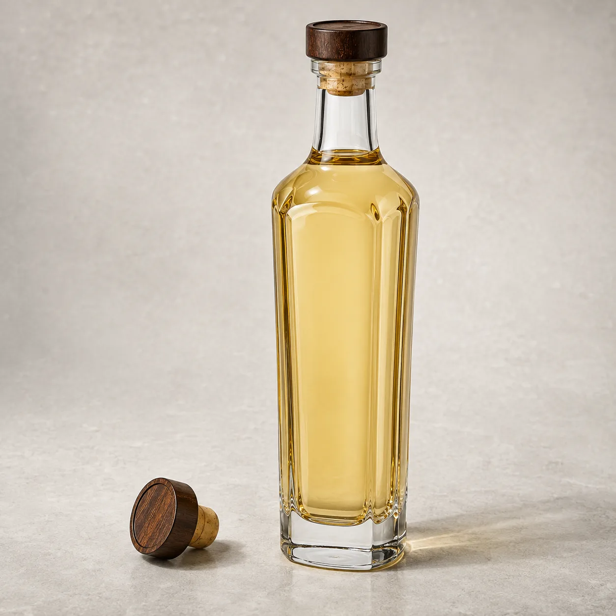Angled side view of Tequila Bottle showing the outer profile