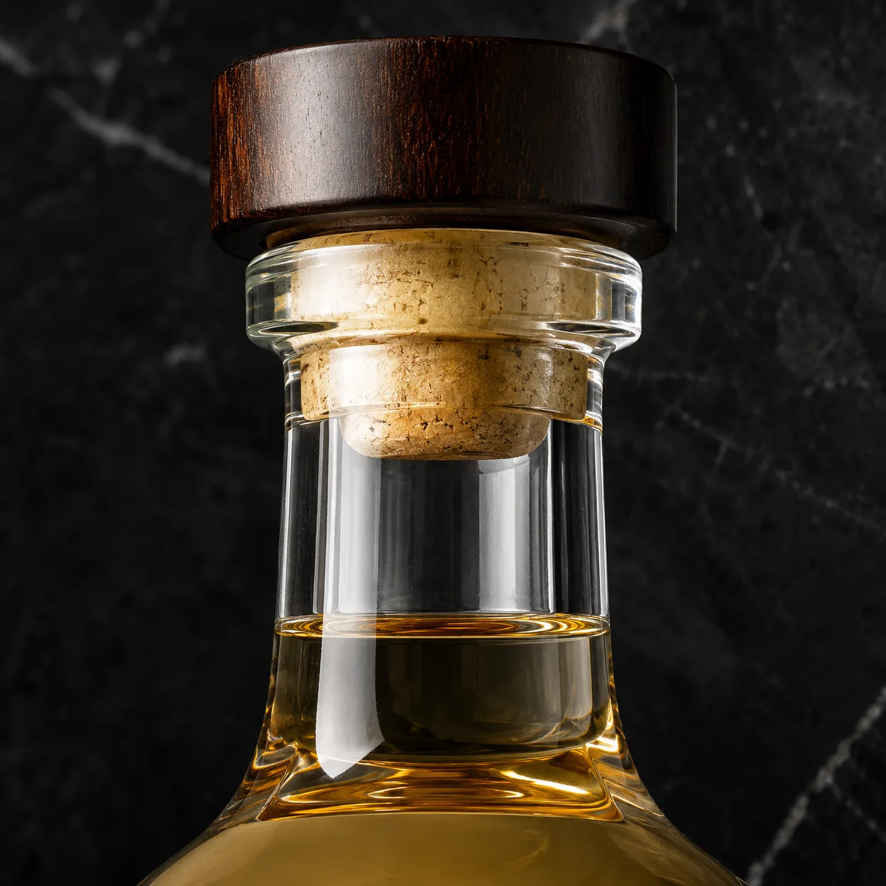 Close view of Tequila Bottle showing shoulder shape and label / embossing