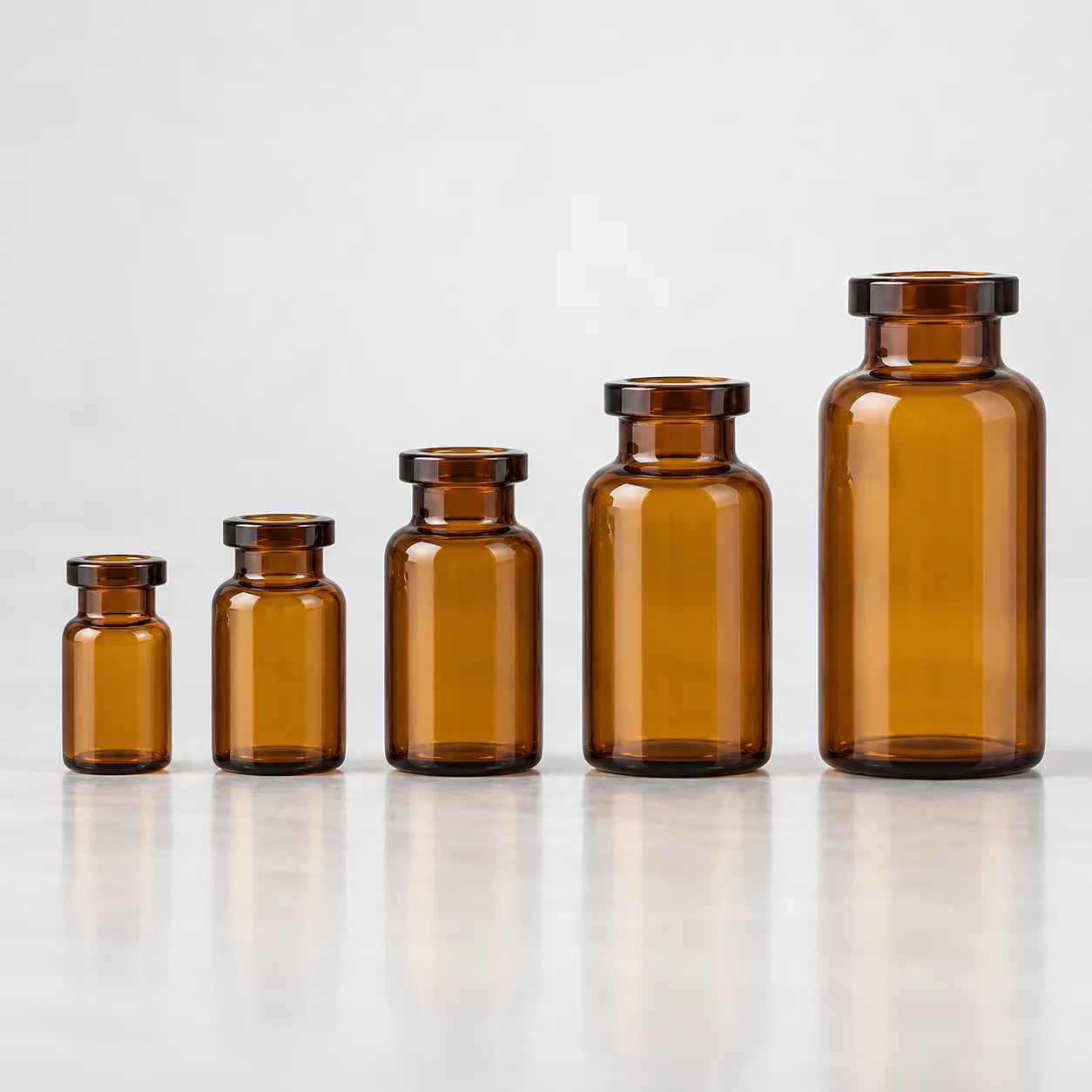 Amber Molded Glass Injection Vials gallery view 2 showing product profile and glass structure