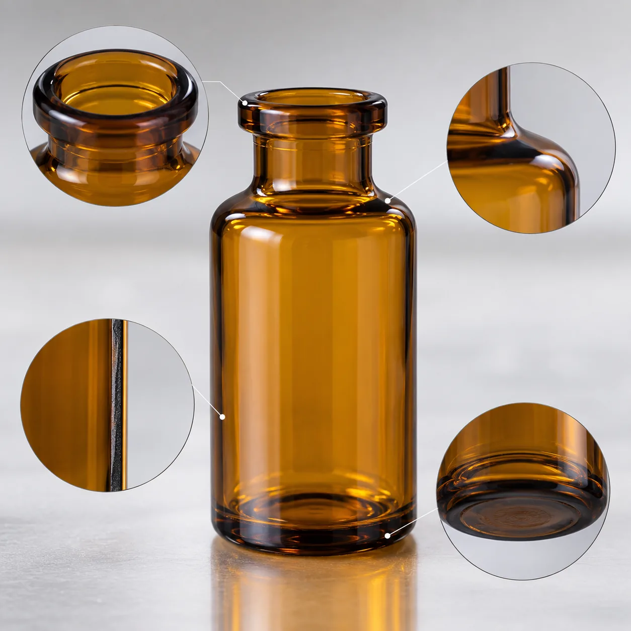 Amber Molded Glass Injection Vials gallery view 3 showing product profile and glass structure