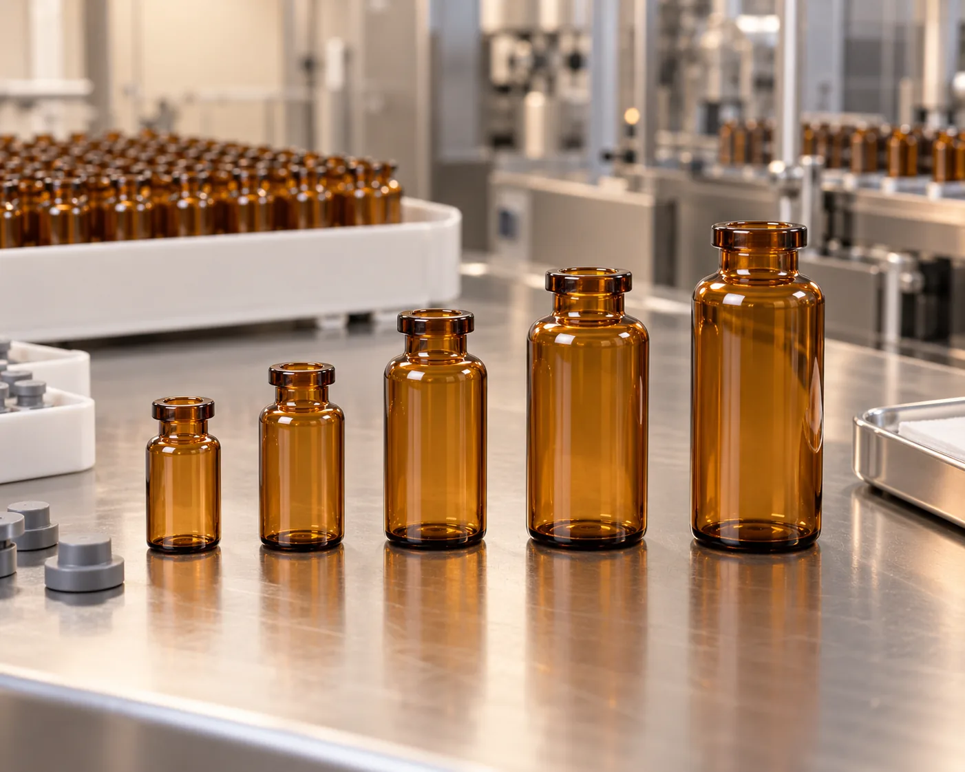 amber molded glass injection vial range for light sensitive pharmaceutical products