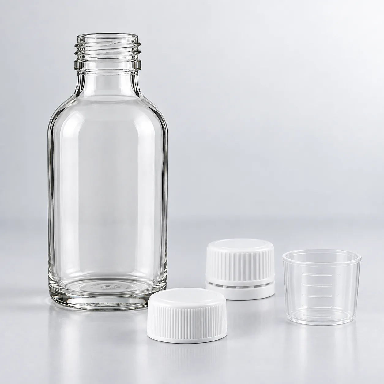 Clear Glass Syrup Bottles gallery view 4 showing product profile and glass structure