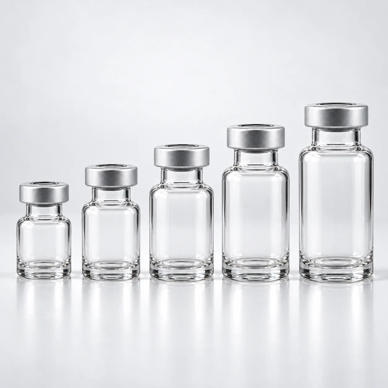 Clear Molded Glass Injection Vials gallery view 2 showing product profile and glass structure
