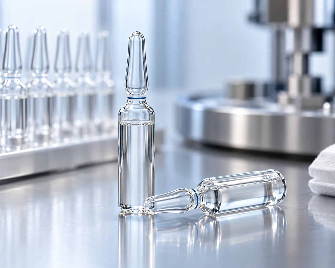 pharmaceutical glass ampoule opening score OPC and identification ring detail