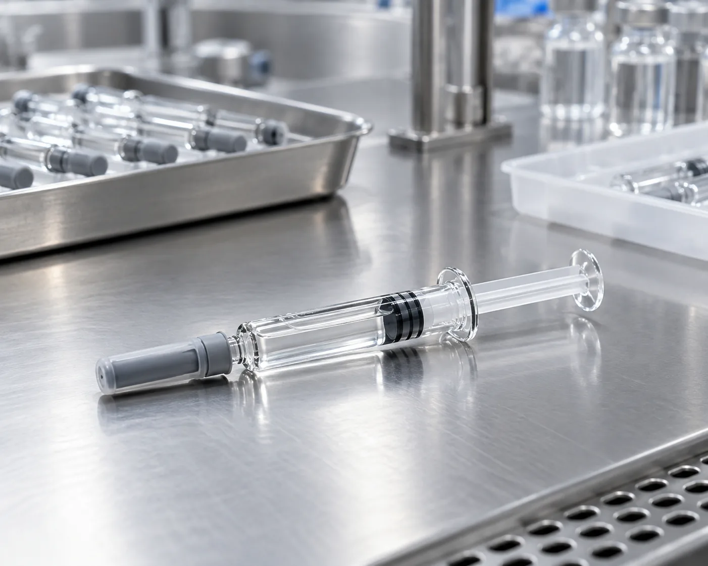 Prefillable Glass Syringe barrel and complete syringe system