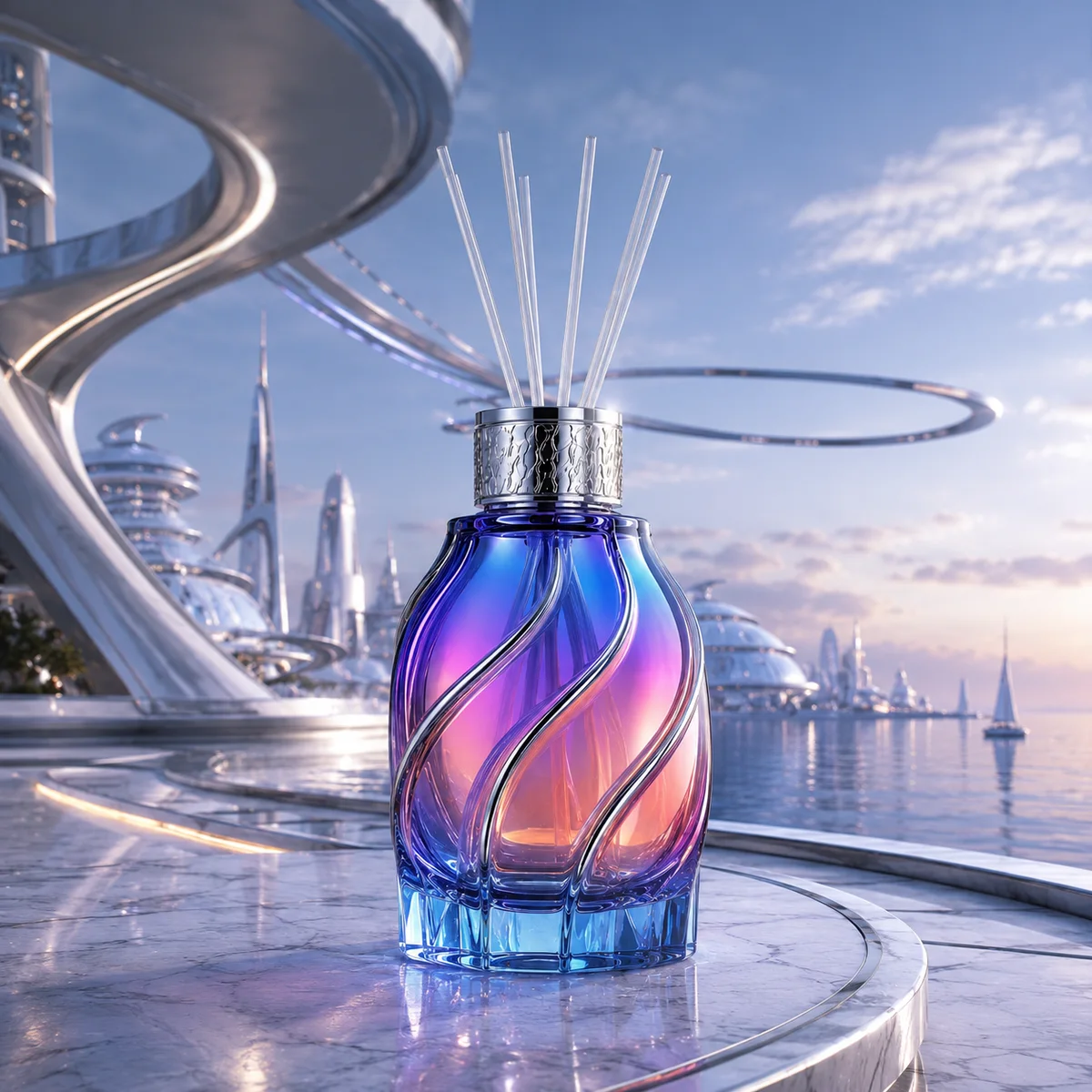 Aurora Wave Reed Diffuser Bottle glass finish detail