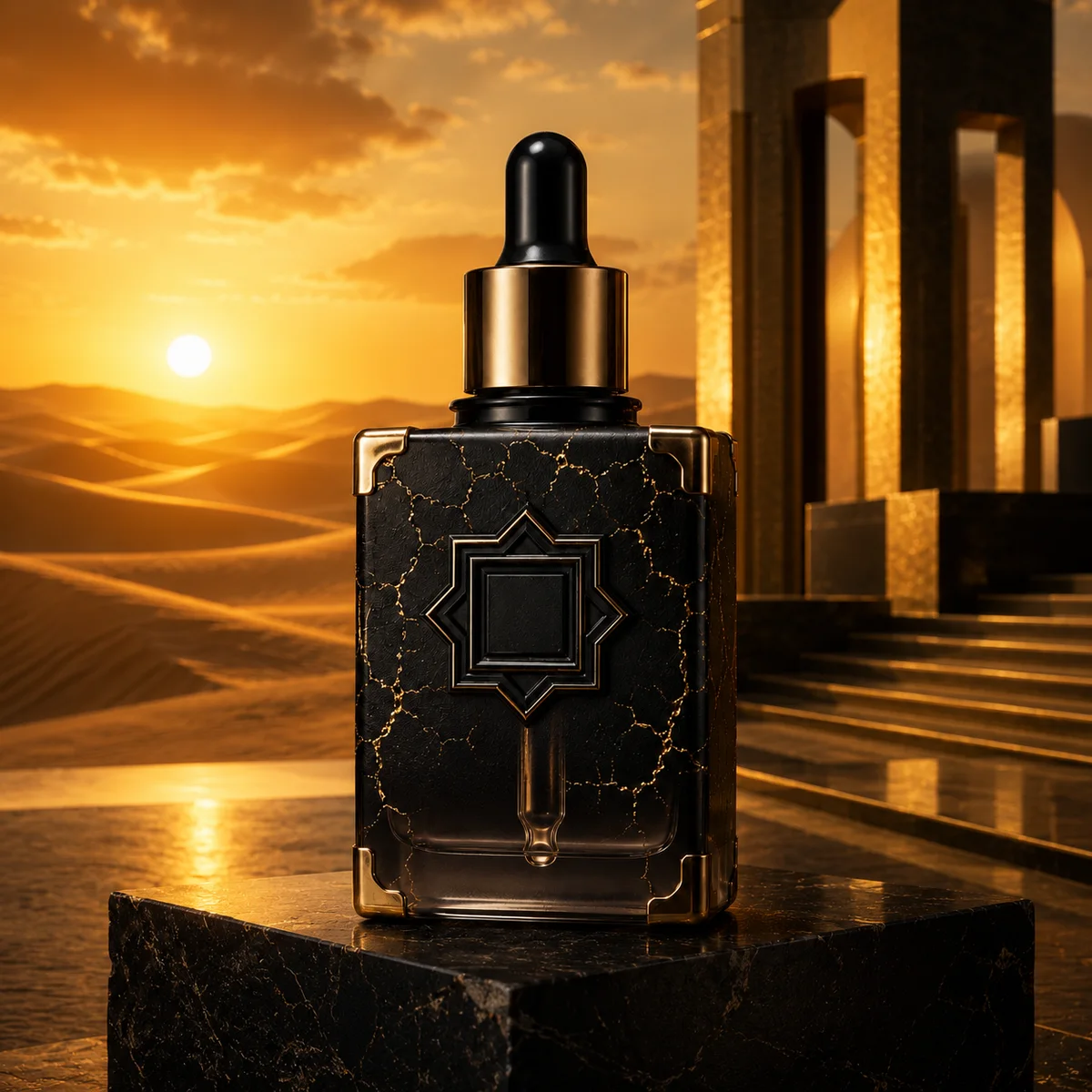 Black Gold Crackle Essential Oil Bottle glass finish detail