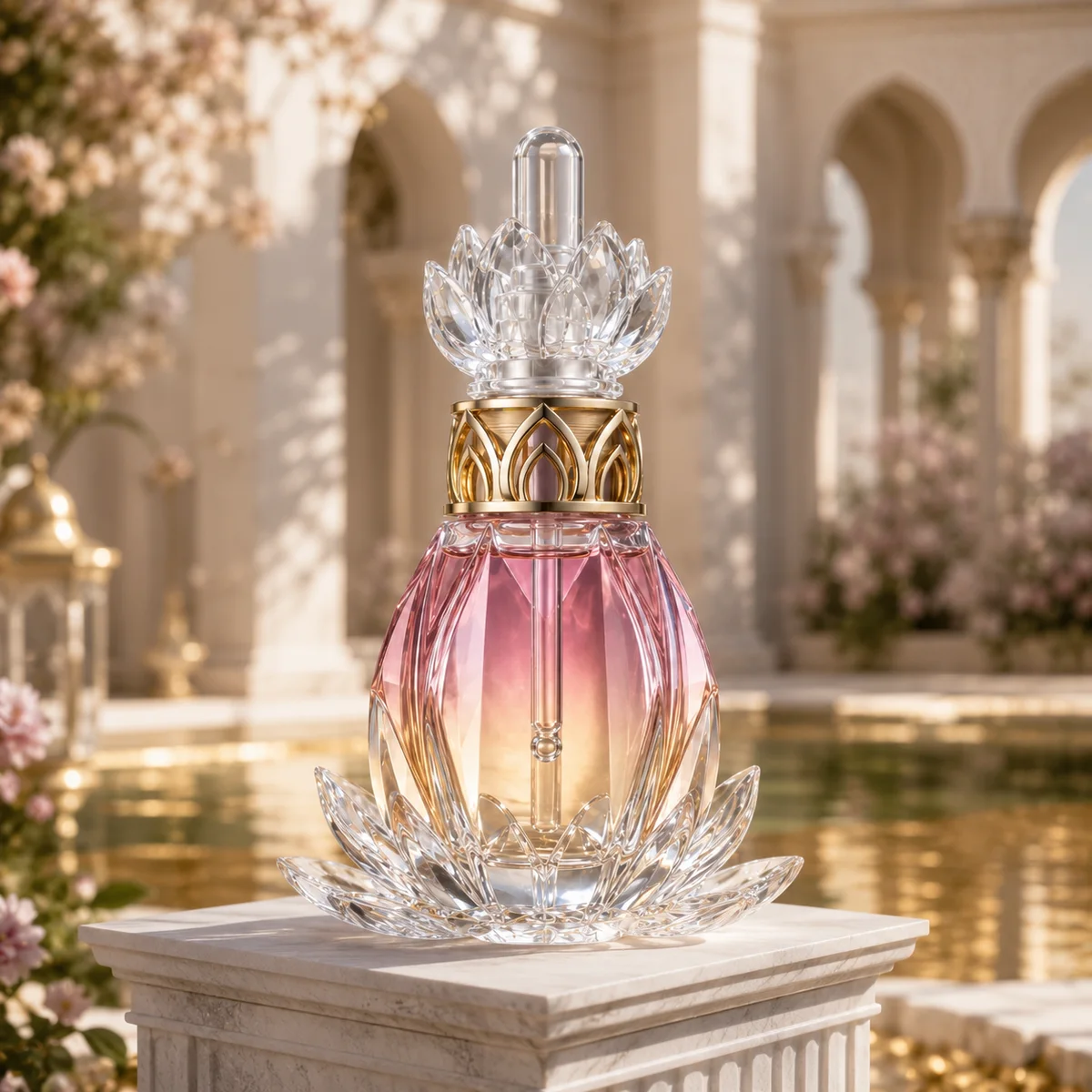 Crystal Lotus Essential Oil Bottle glass finish detail