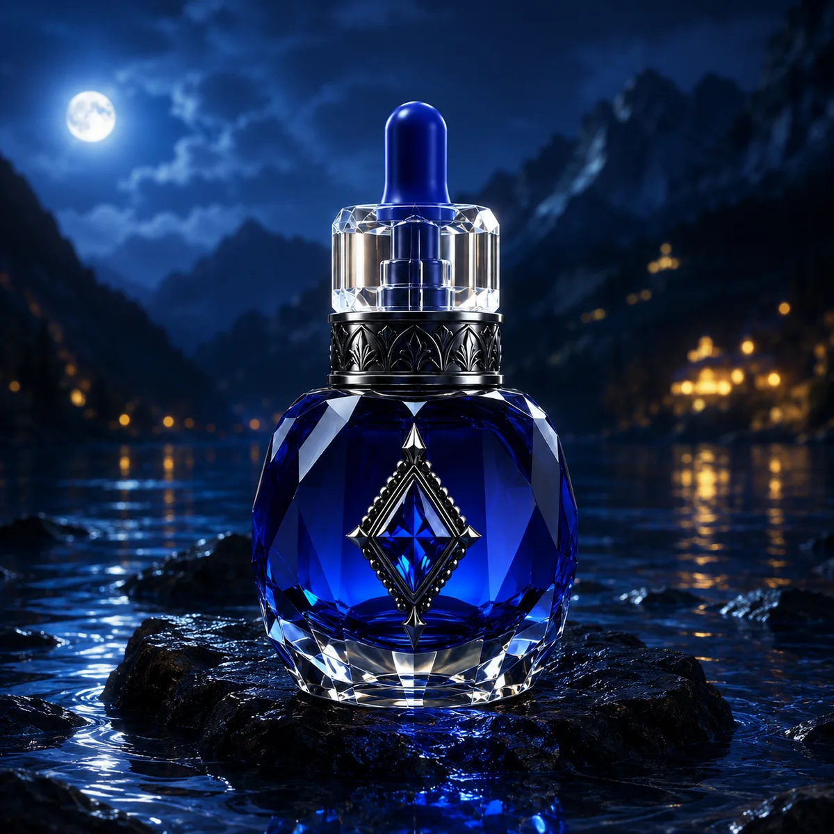Midnight Sapphire Faceted Essential Oil Bottle glass finish detail