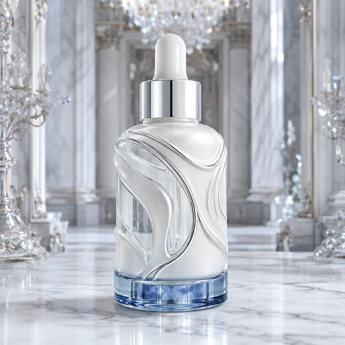 Opal White Carved Essential Oil Bottle front view