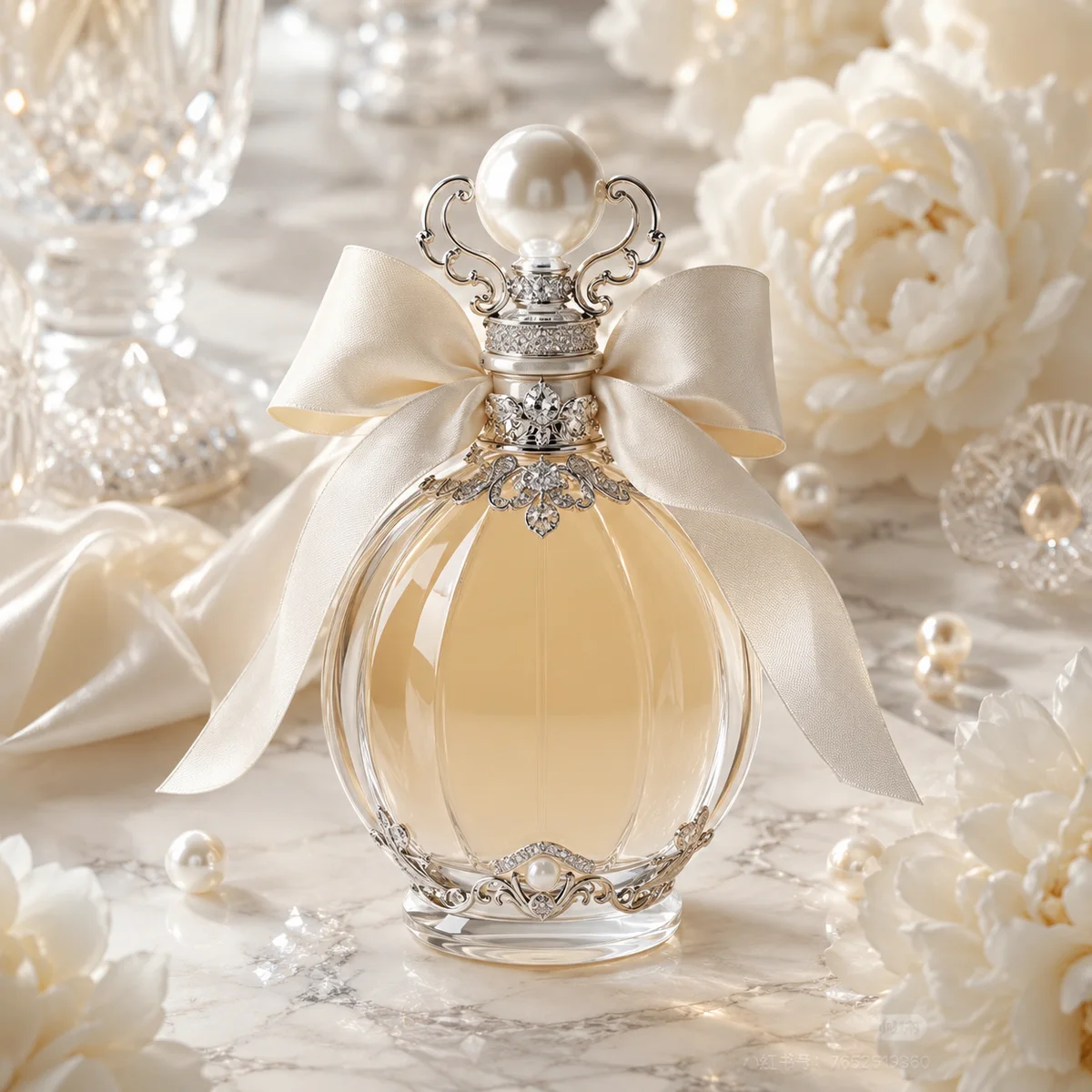 Pearl Bow Crystal Perfume Bottle glass finish detail