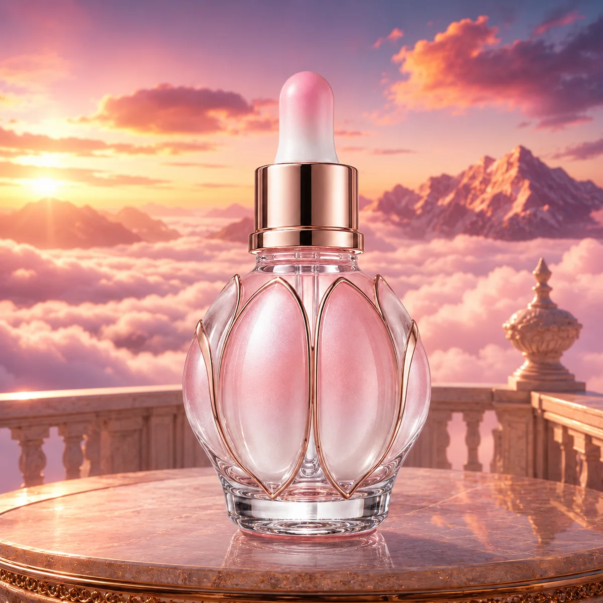 Rose Quartz Petal Relief Essential Oil Bottle glass finish detail