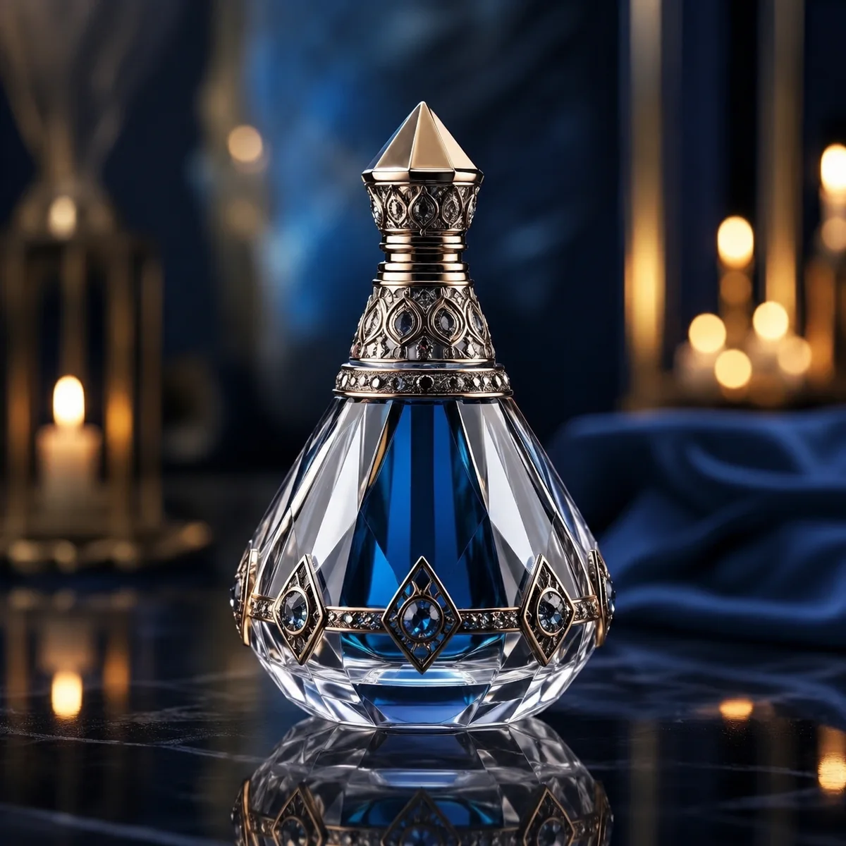 Royal Sapphire Faceted Perfume Bottle closure or decoration detail