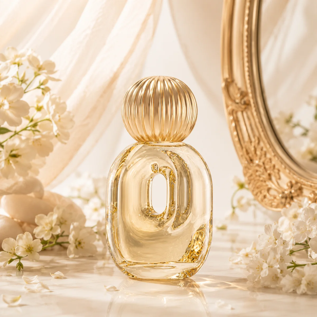 Sculptural Hollow-Center Perfume Bottle closure or decoration detail