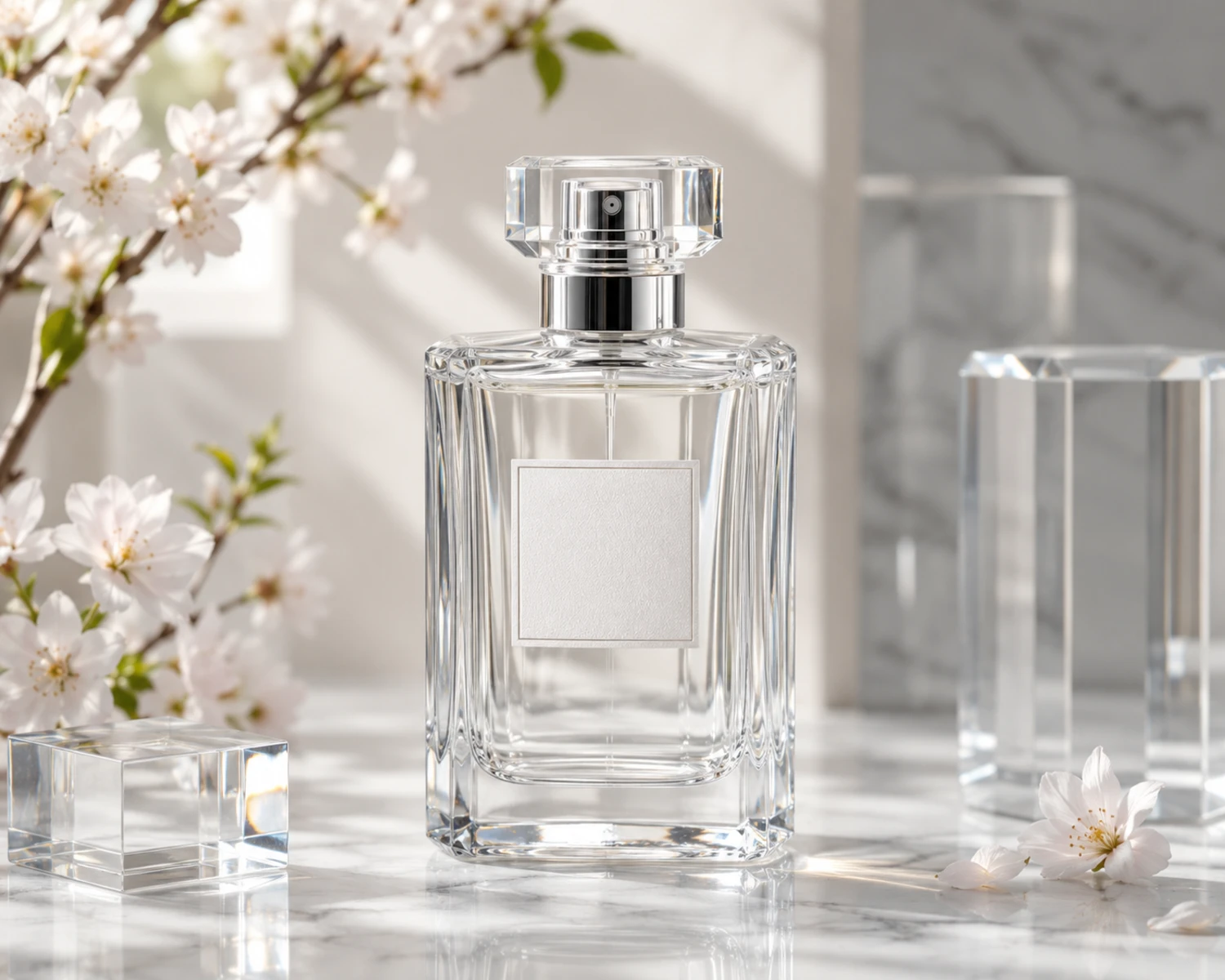 imagen de presentación terminada del Frasco de Perfume de Vidrio Cristalino para empaque de fragancia premium