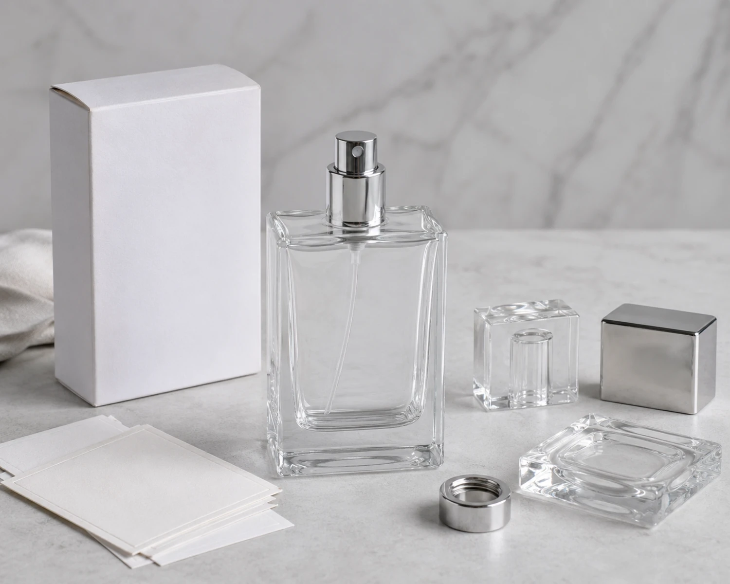 imagen de detalle de tapa y bomba del Frasco de Perfume de Vidrio Cristalino