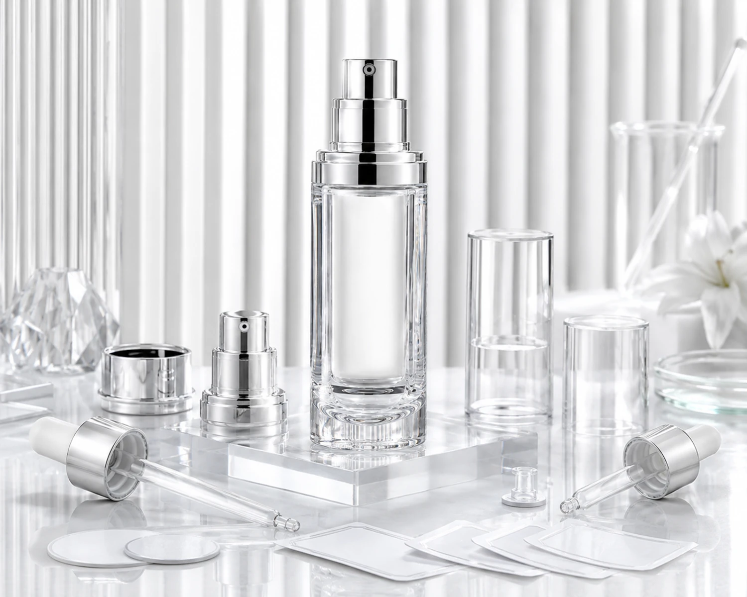 Pumpen-Tropfer-Verschlussdetailbild der Kristall-Kosmetik-Serumflasche