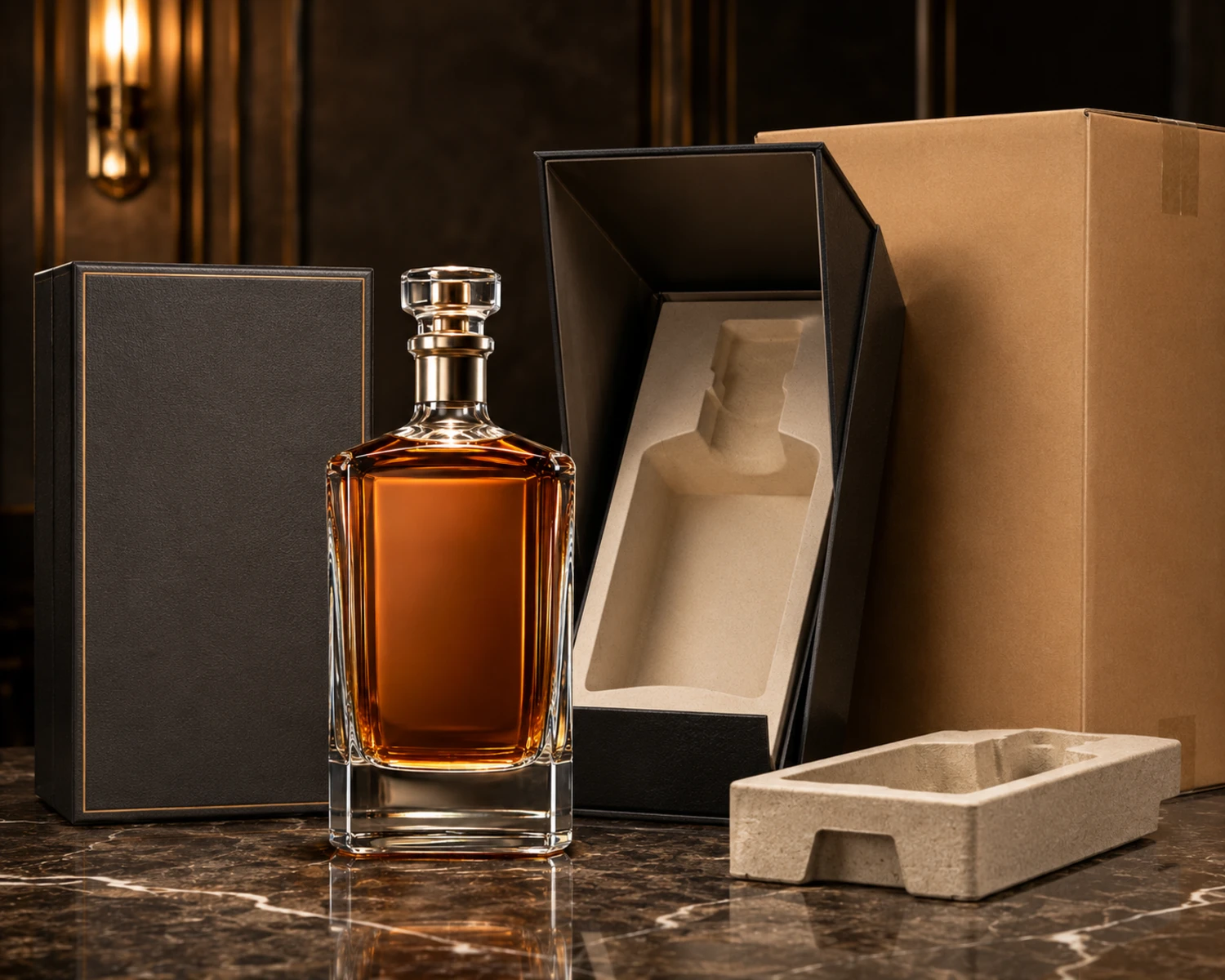 Premium-Verpackungsbild der Kristall-Flasche mit schwerem Boden
