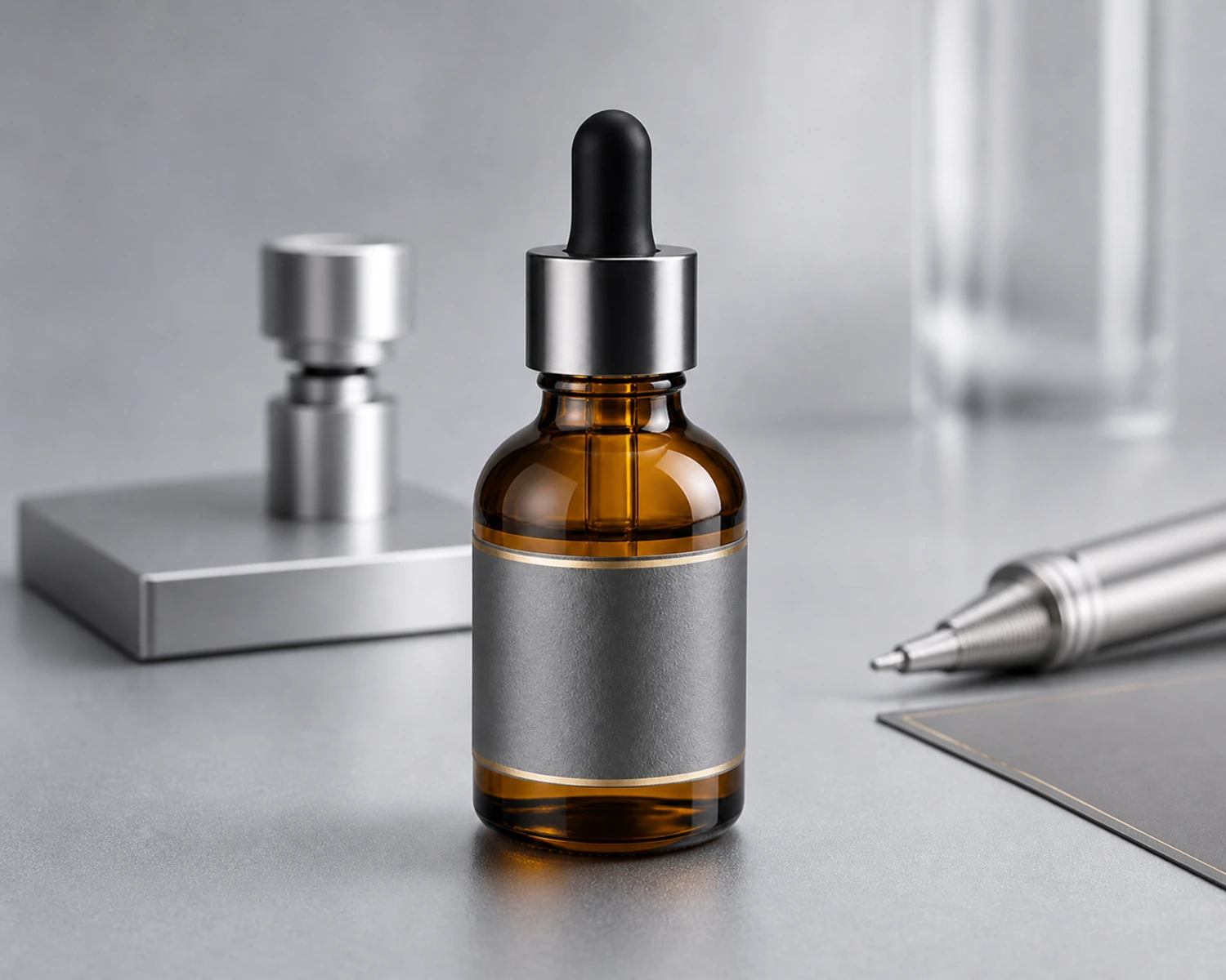 Detailbild des Dekorationsprozesses der Amber Round Shoulder Dropper Bottle mit Veredelung, Druck oder Oberflächenbehandlung